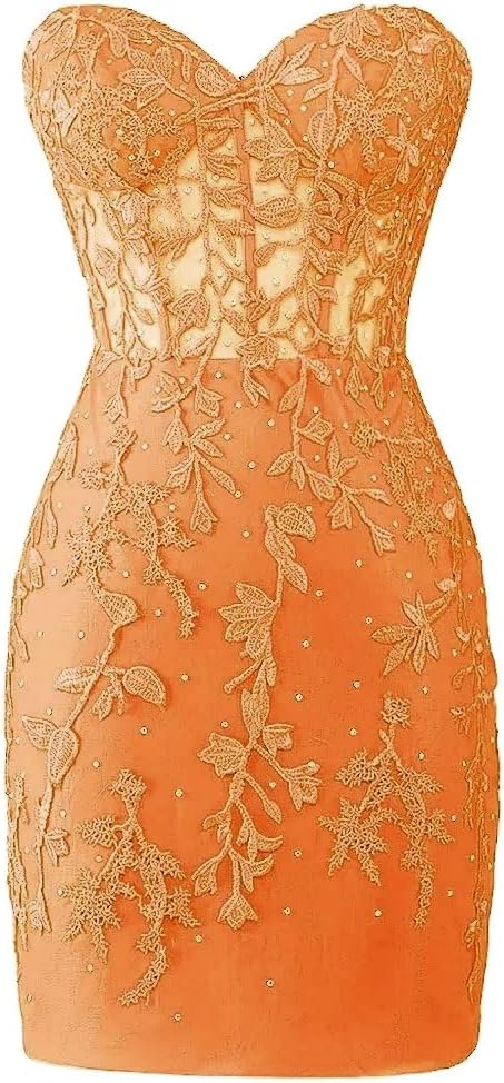 Strapless Homecoming Dress for Teens Lace Applique Prom Dresses Short Tight Cocktail Dress