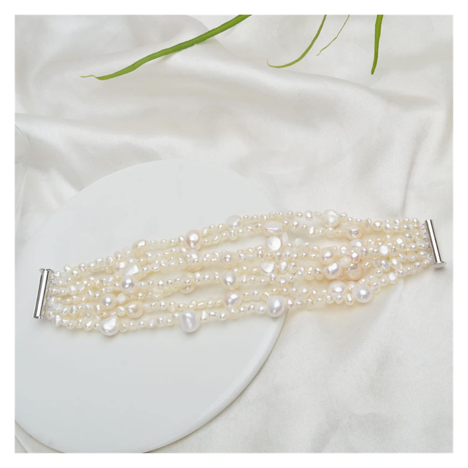 Pulsera de Piedra Natural Pulsera Multicapa Perla Natural de Agua Dulce para Mujeres Hermosas Pulseras de 8 hebras Joyería de Perlas Pulsera Joyería