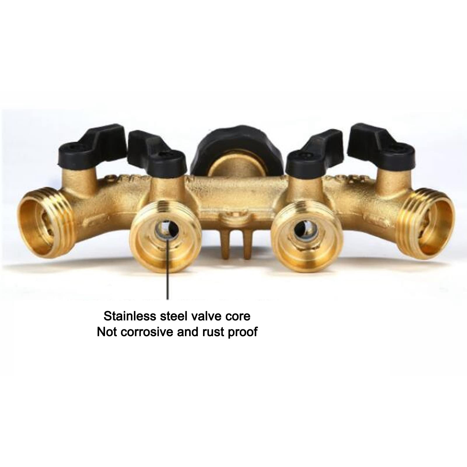 Divisor de agua de 4 vías, divisor de manguera de jardín de metal de 4 vías, conector de manguera de agua resistente para riego de jardín