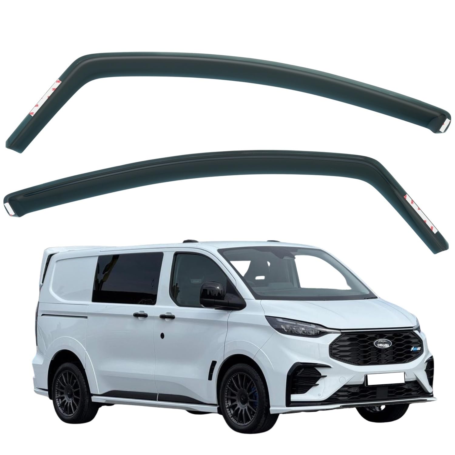 2 deflettori del vento per modelli FORD TRANSIT CUSTOM MK2 2024 2025 2026. Nuovi parapioggia Transit Custom, nuove visiere per finestrini Transit Custom.