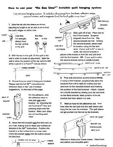 For Quilts With Sleeves - Noseeums Invisible Quilt Hangers -Fiber Art, Textiles. Made In The Usa. Ten Kit Sizes. Kits Include Telescoping Bars, Brackets, 3M Adhesives, Optional Screws, Magnetic Level. #TOP6