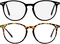 Vista 12 de Kursan Lentes falsos de lente transparente sin receta para mujeres y hombres, lentes de marco de plástico redondo retro A1 Negro Brillante