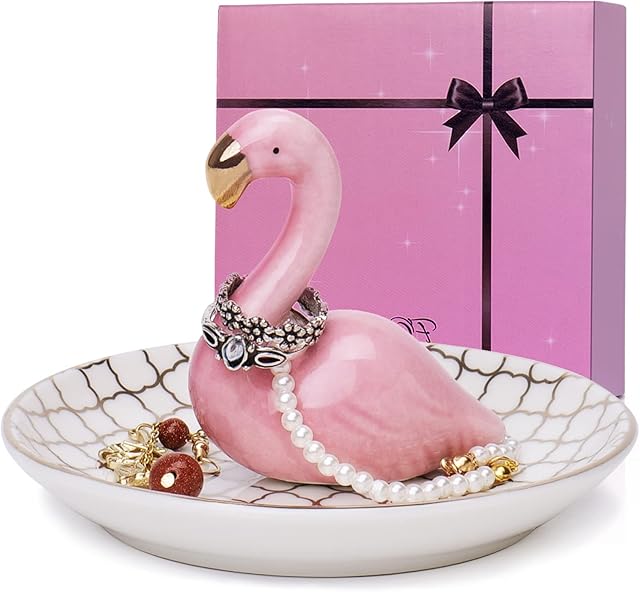 FORAGIFT Gift for Women - Ceramic Flamingo Ring Holder Jewelry Dish is a Wonderful Gift for Flamingo Lovers, Mother, Sister, Aunt, Girlfriend, Christmas Birthday Wedding Gifts for Her