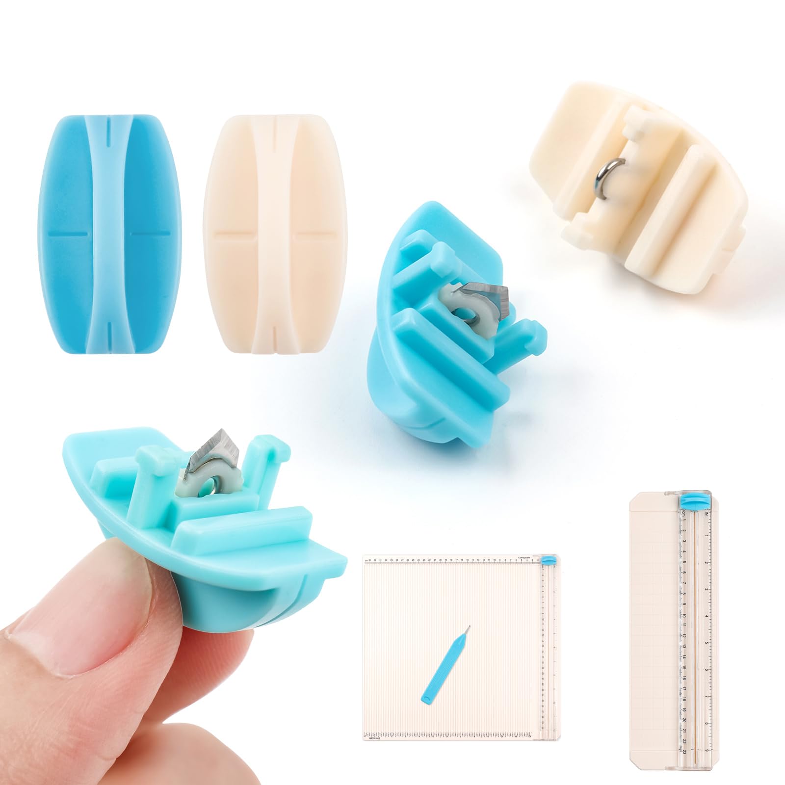 OTCRAFT 4pcs/Set Paper Trimmer Scoring Replacement,Blue 2 Cutting and White 2 Scoring Blades with Automatic Security Safeguard Design for Trimmer A4 Paper Cutter Scoring Blade Refill