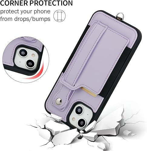 Miniatura 6 de TOOVREN Funda para teléfono compatible con iPhone 14 Plus, compatible con iPhone 14 Plus, funda con correa para tarjetero, cordón de cuero para