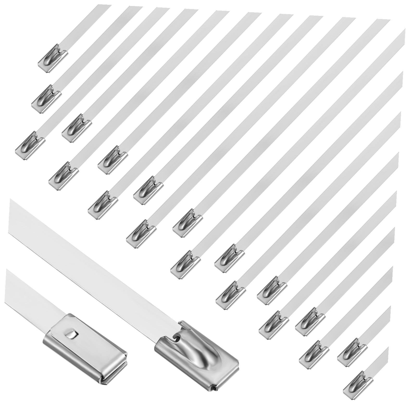 200 Stück Edelstahl Kabelbinder Selbstverriegelnd 304 Silber | Robuste Metall Ausführung, Vielseitig Einsetzbar im Außenbereich, für Kabel und Zäune