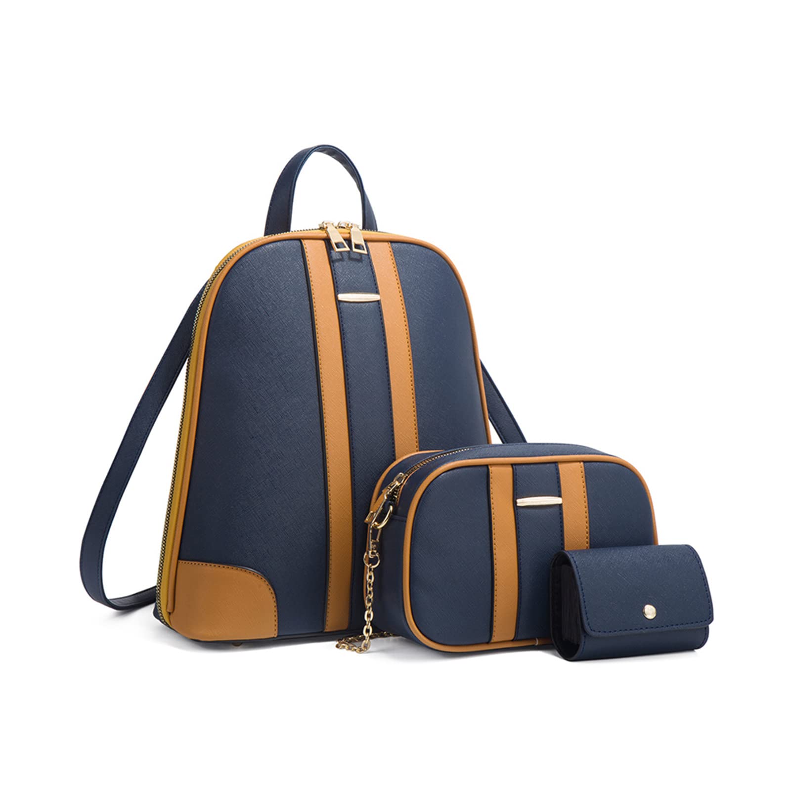 FANDARE 3 Pcs Women Backpack Shoulder Bags PU Leather Ladies Rucksack Waterproof Anti-theft Daypack for Work Travel Office Shopping Blue