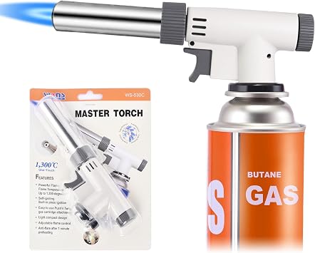 Butane Torch Kitchen Blow Lighter, 360 Degree Reverse Professional Chef Culinary Torch with Safety Lock and Adjustable Flame for Cooking Creme Brulee Soldering Baking Butane Gas Not Included