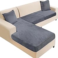 Vista 58 de NAISI Funda para Sofá Seccional de 1 Pieza de Terciopelo Separada para Chaise Lounge Funda Suave Elástica Fundas para Sofá Seccional Marrón