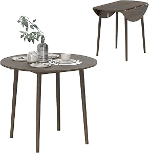 Table à manger pliante HOMCOM, table ronde à rabat pour petits espaces, table pliante avec pieds en bois pour cuisine, salle à manger, brune