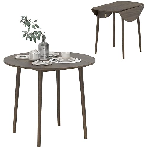 Folding Dining Table for 4, Round Drop Leaf Table, Modern