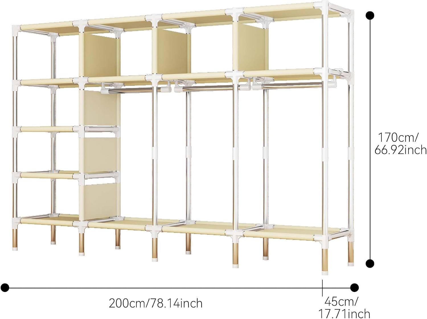 Portable Closet Wardrobe 64 Inch Freestanding Closet for Hanging Clothes Metal Wardrobe Closet Organizer Easy Assembly Stronger Load-Bearing Detachable Design Grey (Grey-F)