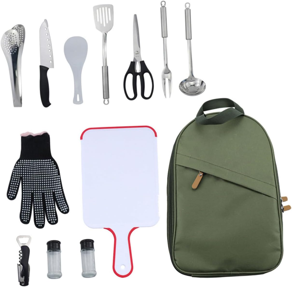 POPETPOP Professional Outdoor Camping Cutlery Set with Storage Bag Portable Tableware Kit for Picnics Barbecues and Hiking in Olive Green