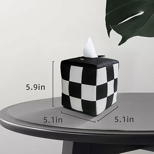 Miniatura 3 de Funda cuadrada para caja de pañuelos de piel sintética con hebilla de metal, caja de pañuelos a cuadros, organizador decorativo para dormitorio,