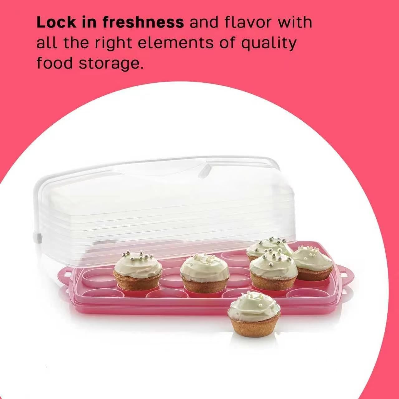 9'' x 13'' Plastic Rectangular Cake & Cupcake Carrier, Reversible Tray Holds 18 Cupcakes, Secure Lock & Dishwasher Safe Food Transport Container for Parties & Potlucks