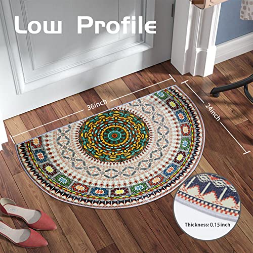 2 Pcs Half Round Home Welcome Door Mat,24''X36''Bohemian Style Indoor Welcome Doormat Outdoor Carpet Entrance Rug Living Room Bedroom Entrance Mat Bohemian Morocco Rugs (24''X36'', 1) #TOP1