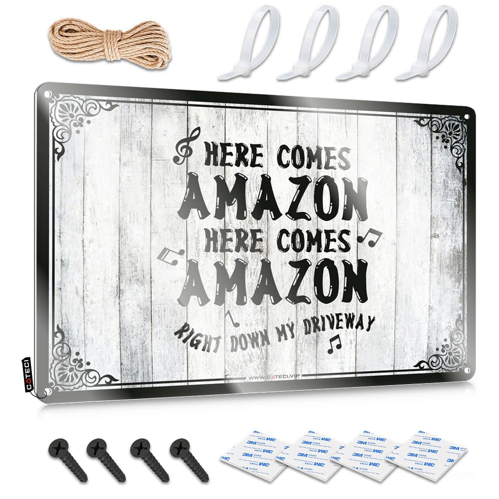 Metal Signs Decor Here Comes Amazon Right Down My Driveway Tin Sign Metal Sign Funny Vintage Signs Metal(30X40CM)