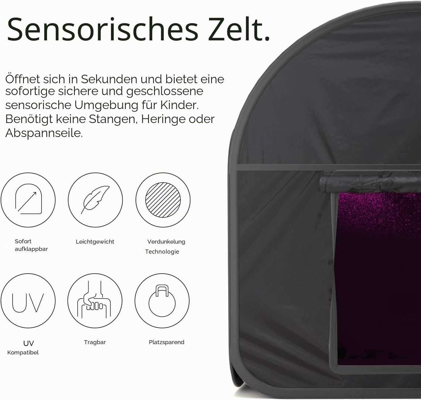 1 x Premium Pop-Up Sensory Den Verdunkelungszelt für besondere pädagogische Bedürfnisse wie Autismus, ASD & ADHS mit Reisetasche