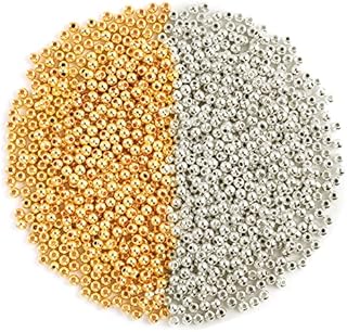1500Pcs 4mm Spacer Round Beads Smooth Loose Ball Beads for Bracelet Necklace Jewelry Making Craft Supplies, Silver & Gold