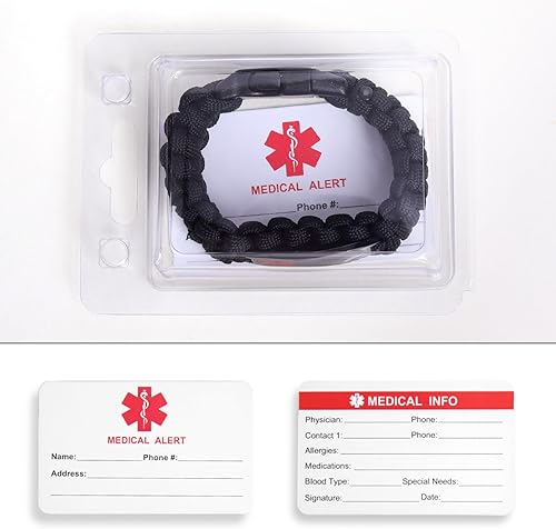 Miniatura 6 de Pulsera de alerta médica Paracord para hombres y mujeres Pulsera de identificación médica de acero inoxidable con hebillas de liberación lateral