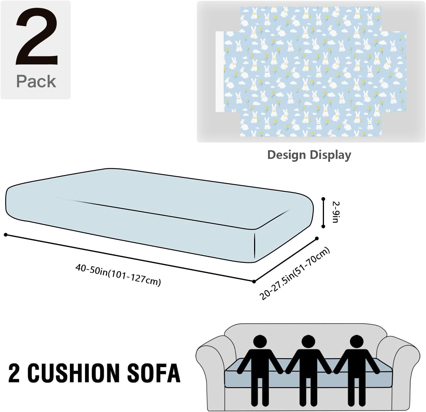 Bunny Cloud Blue Loveseat Covers Couch Covers for 2 Cushion Couch, 2-Piece Stretch Sofa Slipcovers Anti-Slip Washable Furniture Protectors for Dogs Pets