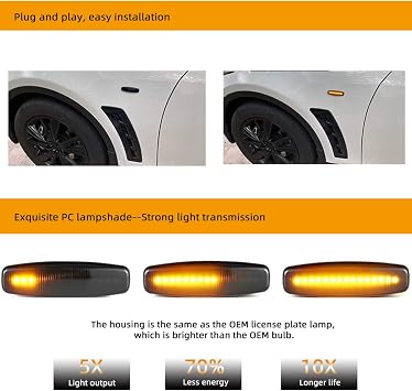 2pcs Turn Signal Light Dynamic Rearview Mirror Side Indicator LED Lamp Front Fender Side Marker Light Compatible for Infiniti EX25 EX37 FX35 G25 Q70 Fuga Murano Pathfinder Skyline