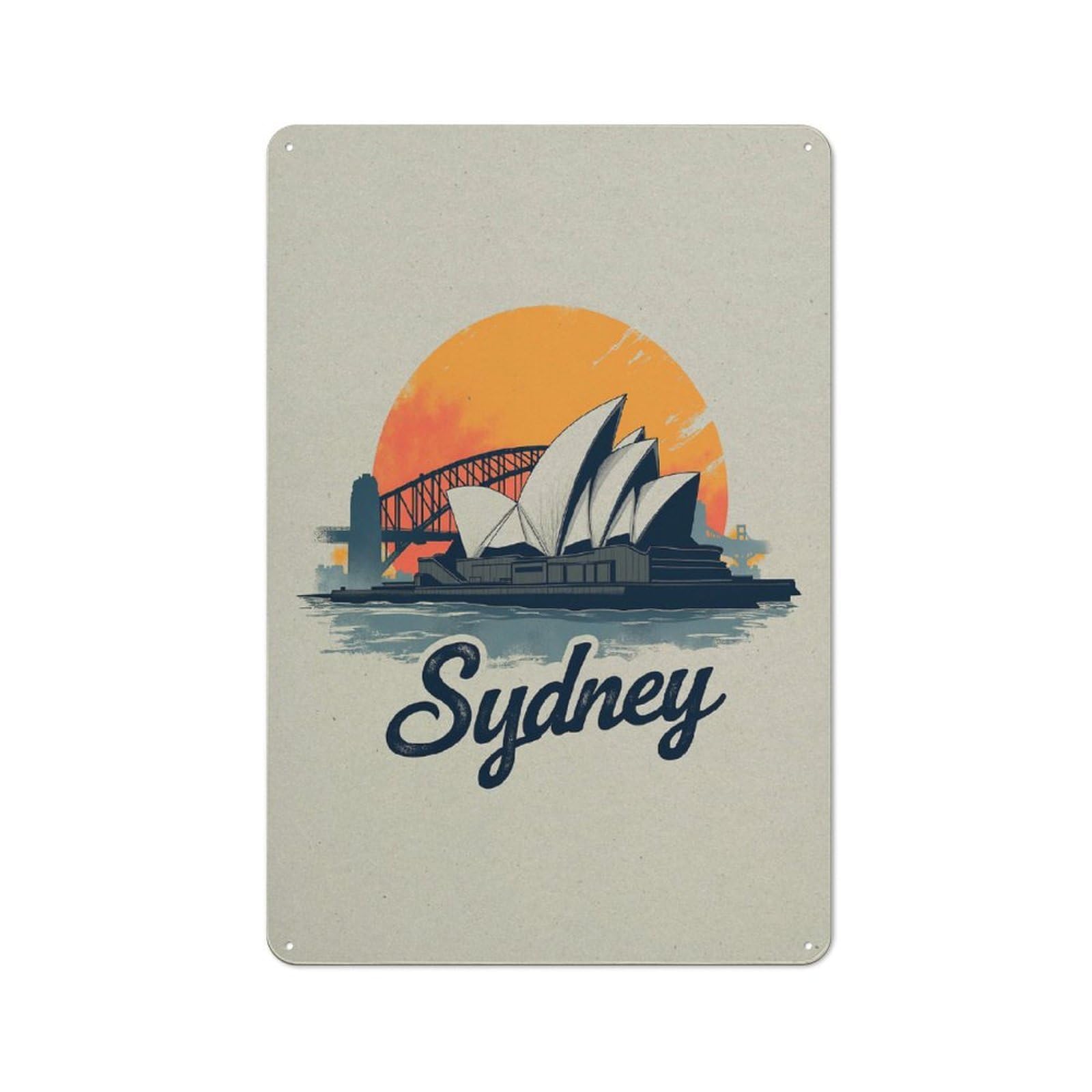 Junmoney Sydney Opera House And Harbour Bridge Retro Tin Wall Plaque 30X20cm For Home Office Or Studio, Wall Decoration For Home Offices And Studios