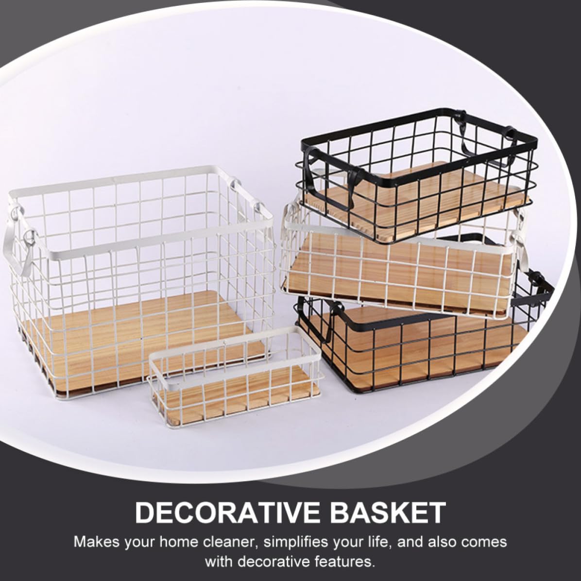 POPETPOP Cesta Diseño Sencillo y Funcional de Hierro y Madera Rectangular Doble Asa para Organizar y Ordenar Frutas y Utensilios para Almacenamiento en Cocina