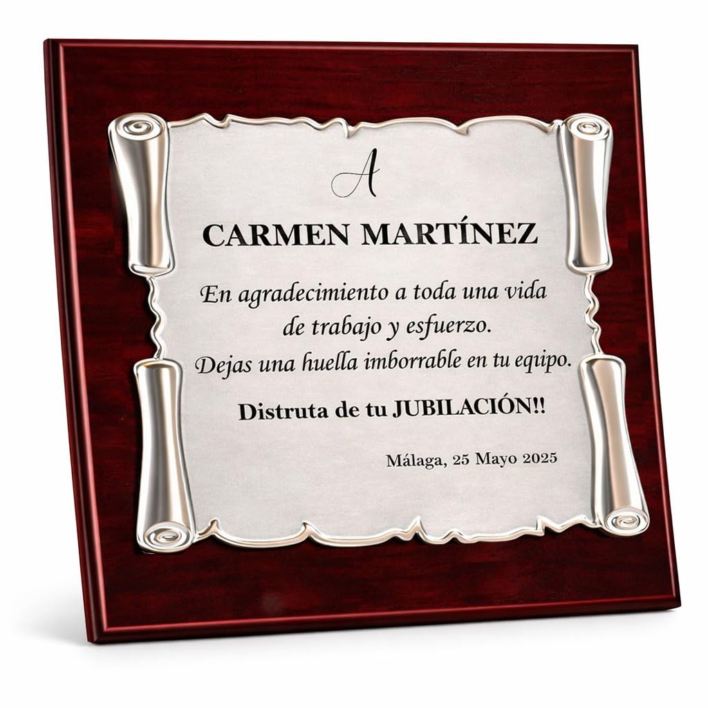 Placa Conmemorativa Personalizada con Foto o Logotipo – Grabado Láser a Medida – Placa Homenaje para Jubilación, Empresa o Agradecimiento – Incluye madera y Estuche (actual)