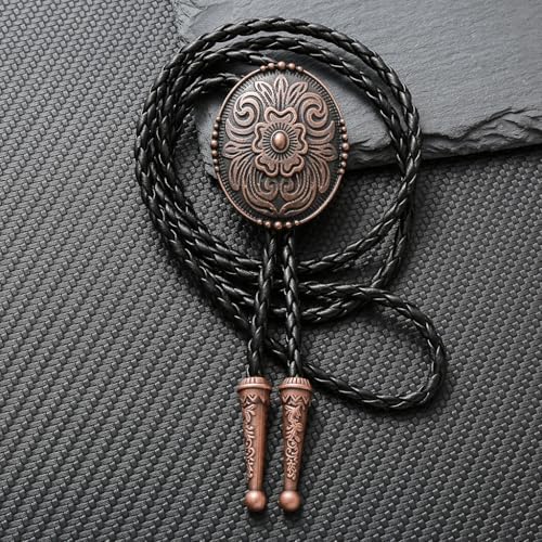 Image of GelConnie Flower Bolo Tie for Men Womens Western Cowboy Bolero Ties Men | Western Bolo Tie for Women, Cowboy Ties for Men Native American Leather Mens Necktie, Floral Bolero Necklace Rodeo Jewelry