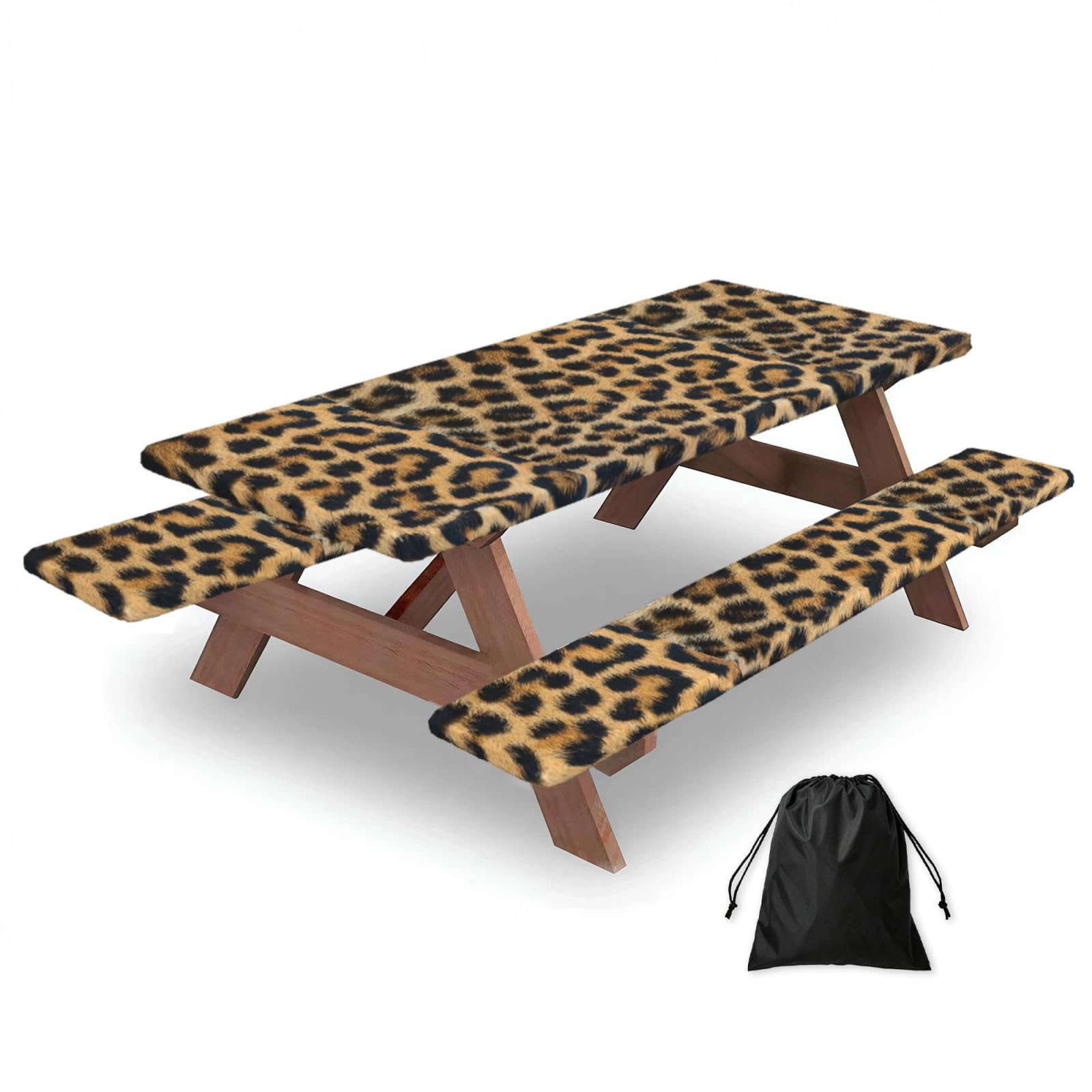 Yqxwjl Black Rough Leopard Print Print Camping Essentials Waterproof Camping Table And Bench Cover With Drawstring Bag 183 Cm