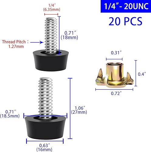 Miniatura 2 de 20 niveladores de patas de muebles de rosca ajustable de 14 de pulgada, pies niveladores de patas de acero para muebles, niveladores de patas de