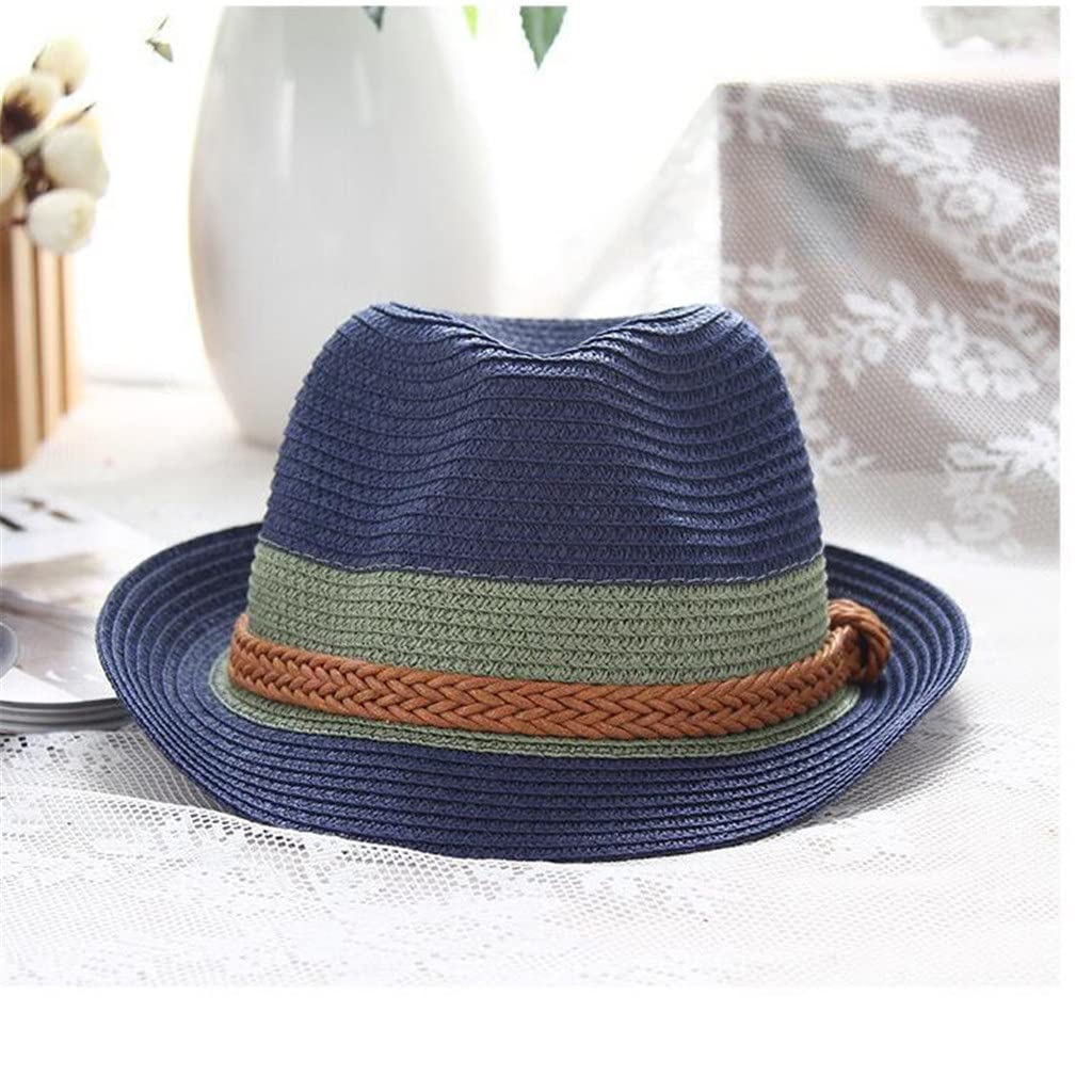 ZJDYDY ZJDYDY Verano Jazz Mujeres Sombrero de Paja Playa Hombres Sombrero para el Sol Casual Panamá Gorra Masculina Cuerda de cáñamo Patchwork Rayas Sombrero de Paja Visera Gorra (Color : B, Size : 55-58cm)