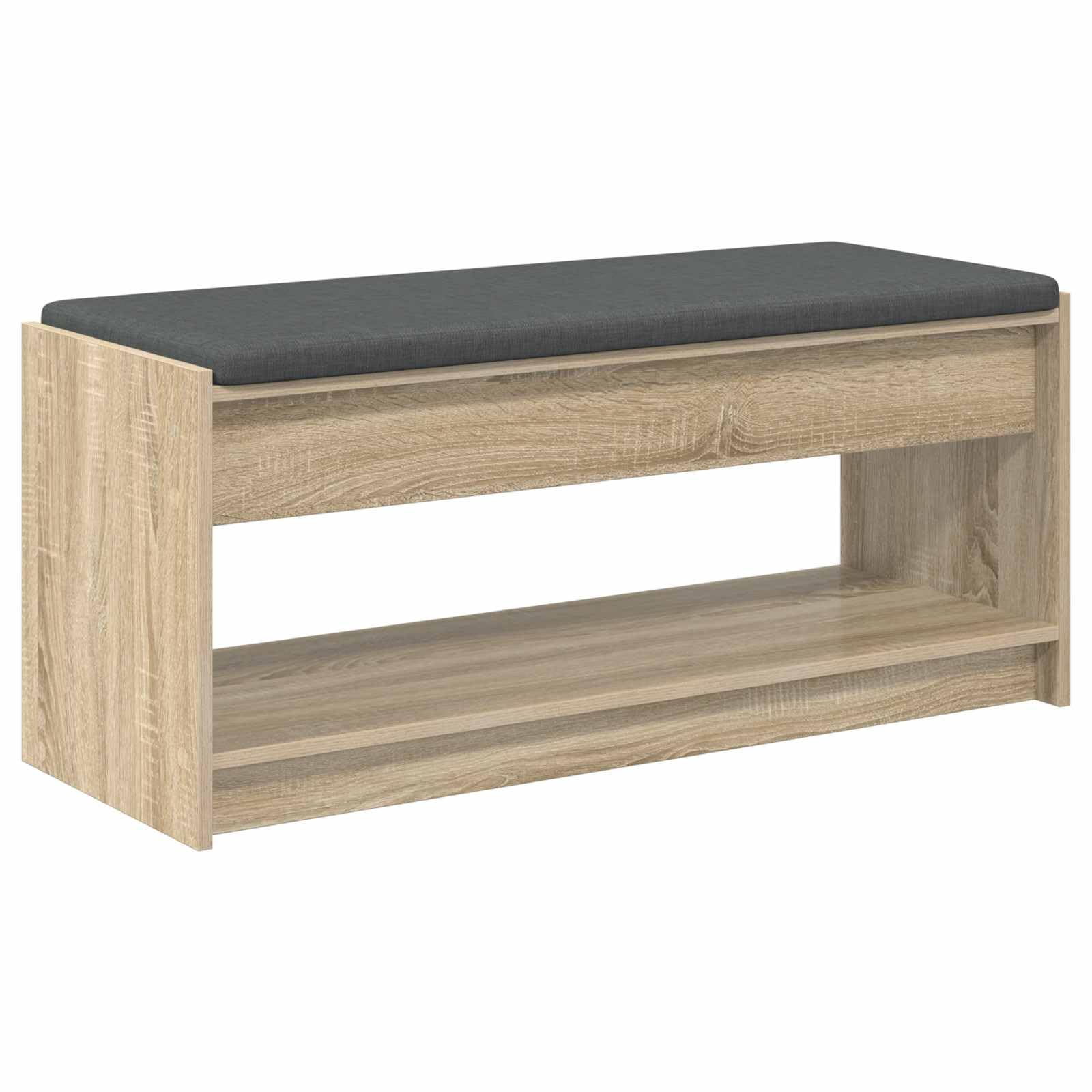 Ławka do przedpokoju dąb Sonoma 103x38x45 cm z poduszką i półkami do