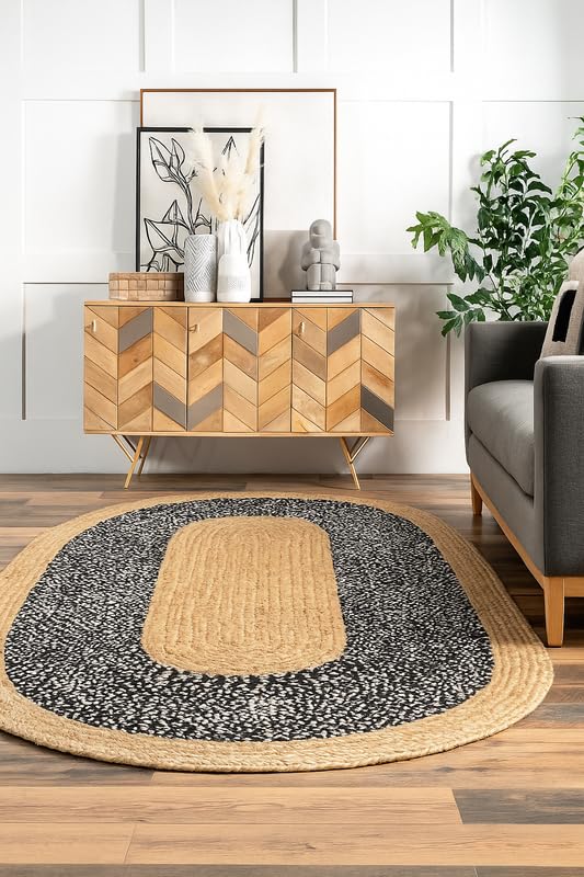 Tapis ovale noir et blanc résistant et écologique pour protéger vos sols