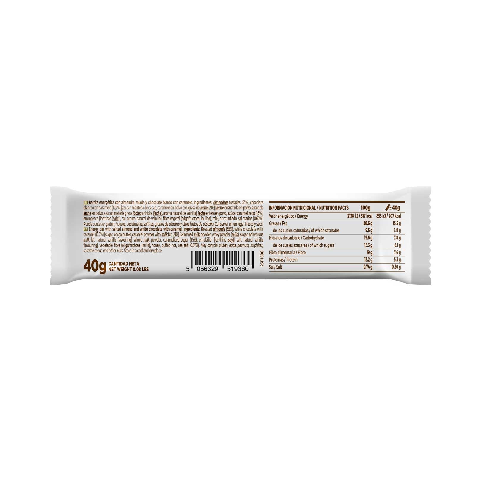 HSN Barritas Energéticas de Almendra Almond Energy Bar | Chocolate Blanco Caramelo Salado - 18 unidades de 40g | Ingredientes Naturales | Sin Aceite de Palma Sin Azúcares Añadidos | Apto Vegetariano
