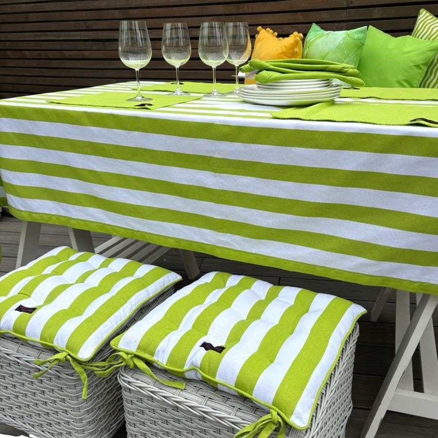 Nappe à rayures vert citron coton rectangulaire linge de table moderne Ronny Block - 3