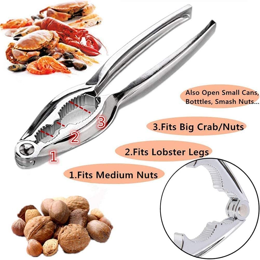 Set di Utensili per Frutti di Mare, 12 Pezzi, Pinze e Forchette per Granchio, Aragosta, Ostriche, Gamberetti, Colore Argento