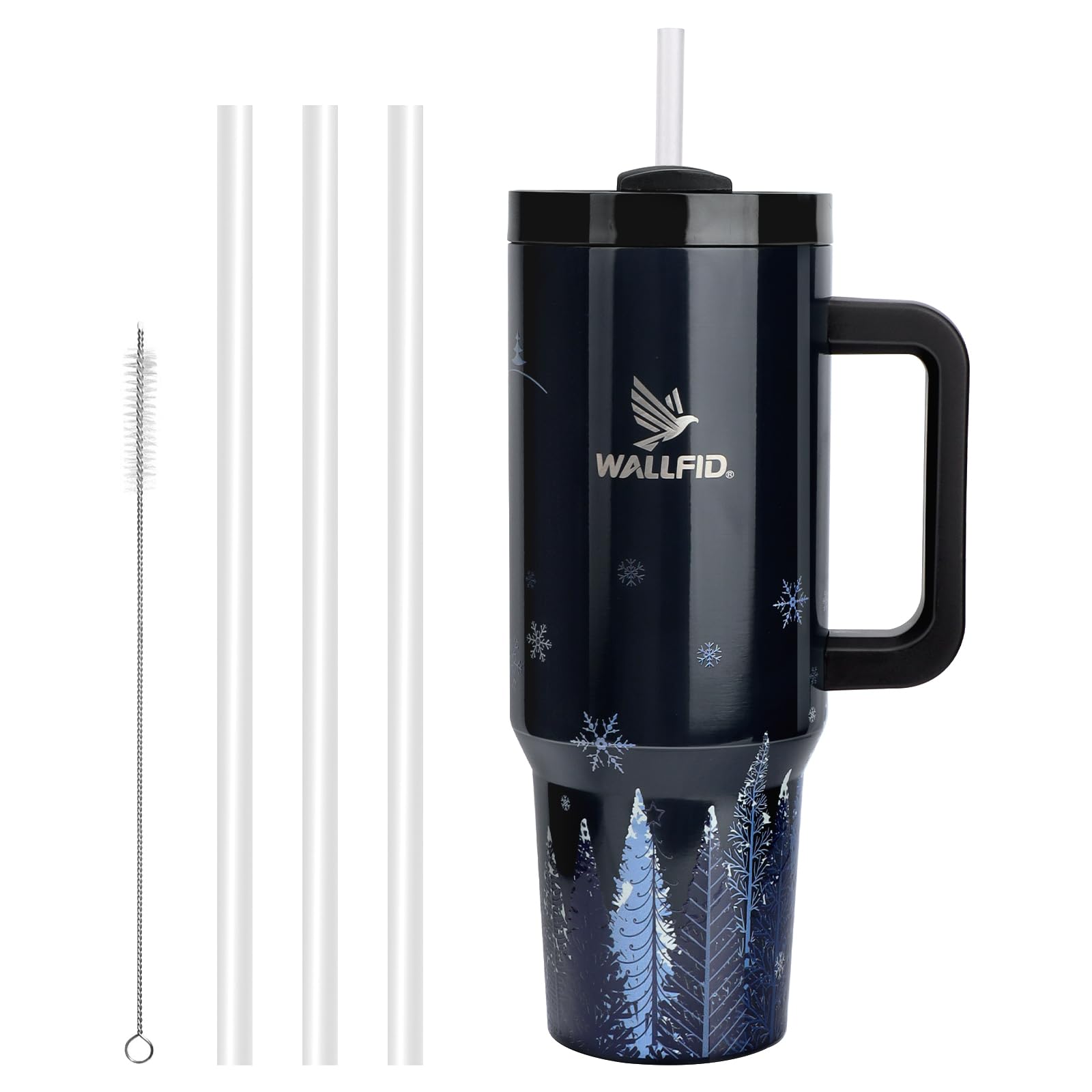 WALLFID Tumbler da 40oz in Acciaio Inossidabile a Isolamento Sottovuoto, con Coperchio, 3 Cannucce e 1 Spazzolino per Cannucce, Perfetto per Bevande Calde/Fredde, Ideale per Caffè(Idra di Ebano)