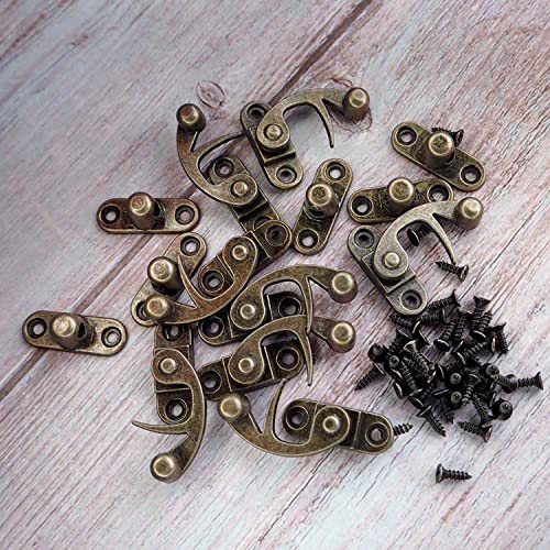 Wiosny 10Pcs Antique Vintage Hook Hasp Hook Latch Lock Clasp Arm Zinc Alloy Jewelry Box Hardware Thickened Horn With 40 Screws (Bronze/Right Latch Hook Hasp) #TOP5