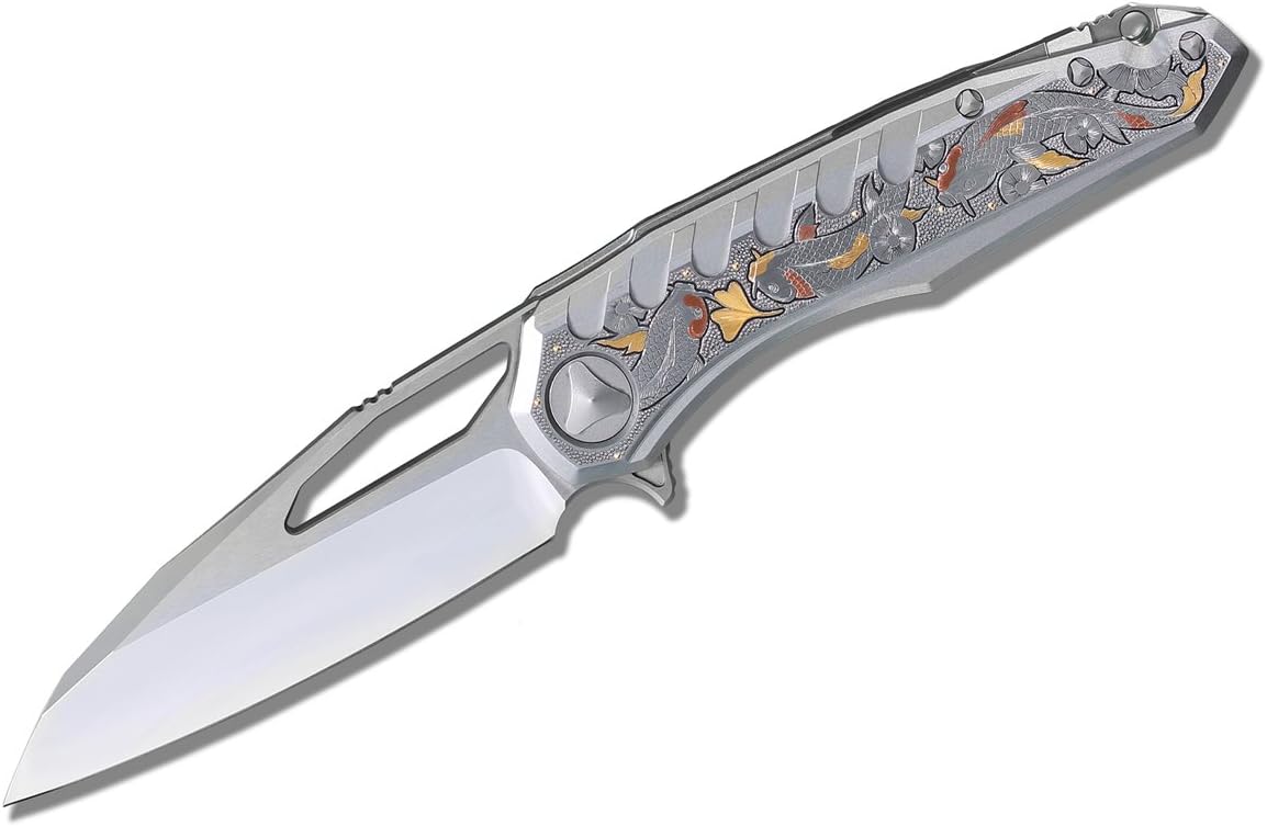 Microtech Marfione Custom Sigil Custom Knife Engraved KOI Titanium Chasis High Polish Blade