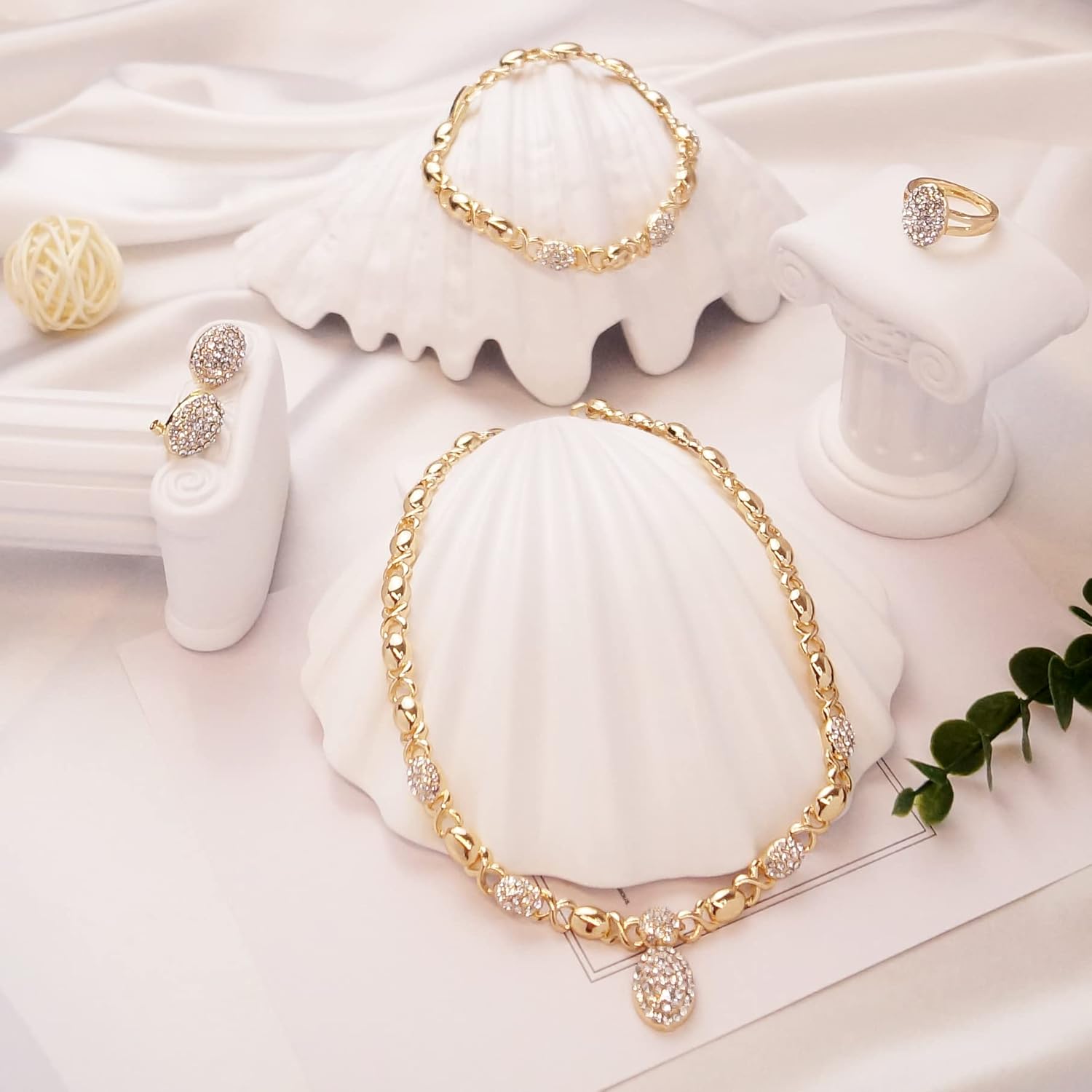 Gold Jewelry Sets for Women 18K Gold/Silver Filled Jewelry Necklace Set Wedding Bridal Fashion Jewelry Sets Women Accessories Bracelets Earrings and Rings Sweetheart Gifts - Image 3