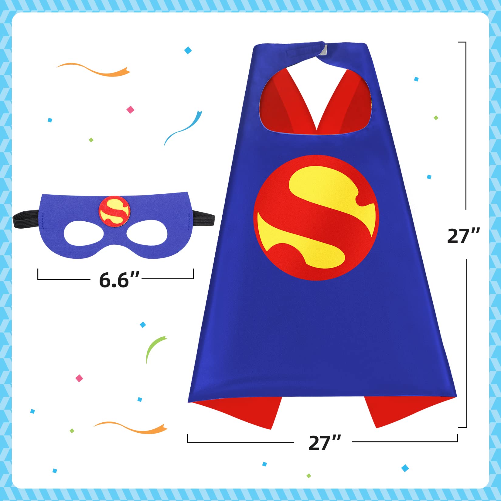 Mizzuco Dress Up Capes for Kids Superhero Cloak with Mask and Waistband Halloween Costumes and Party Dress up(Blue)