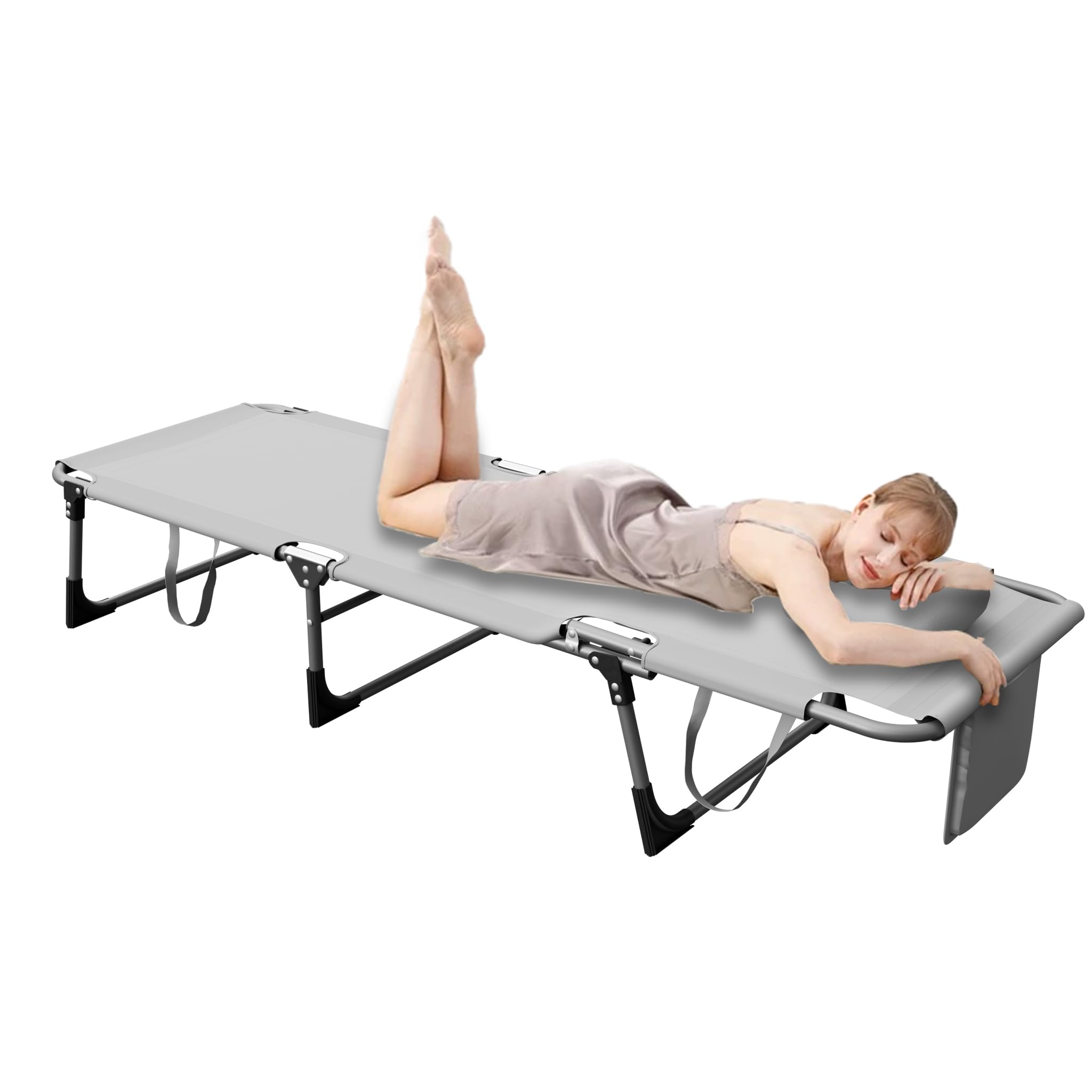UISEBRT Faltbarer Sonnenliege 190cm – 4-Fach verstellbar Gartenliege mit Gesichtsausschnitt & abnehmbarem Kopfkissen,Liegestuhl belastbar bis 160kg mit Seitentasche für Pool Camping Terrasse,Hellgrau