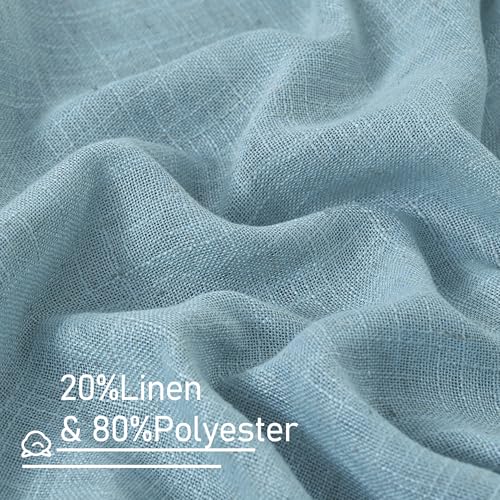 LAMIT Stone Blue Linen Curtains 54 Inch Length 2 Panels, Light Filtering Panels Back Tab and Rod Pocket Country Decor Drapes for Bathroom/Window/Bedroom, 52 x 54 Inch