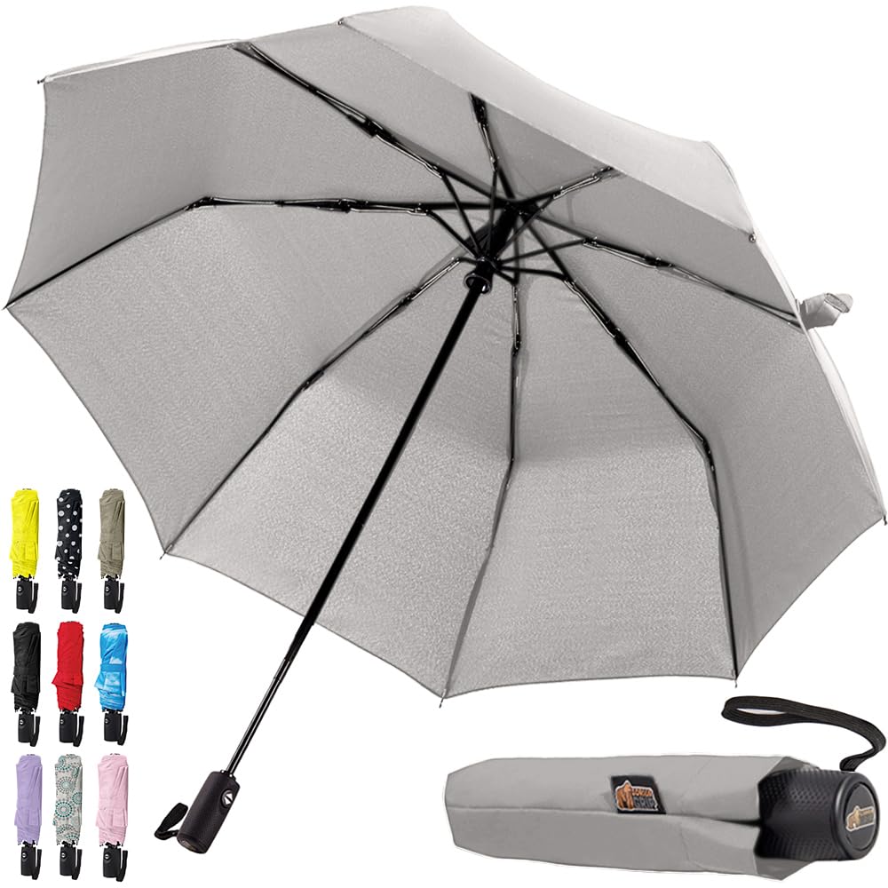 GORILLA GRIP Strong Windproof Stick Compact Umbrella for Rain, One-Click Automatic Open and Close, Durable Quick Dry Waterproof Material, Lightweight