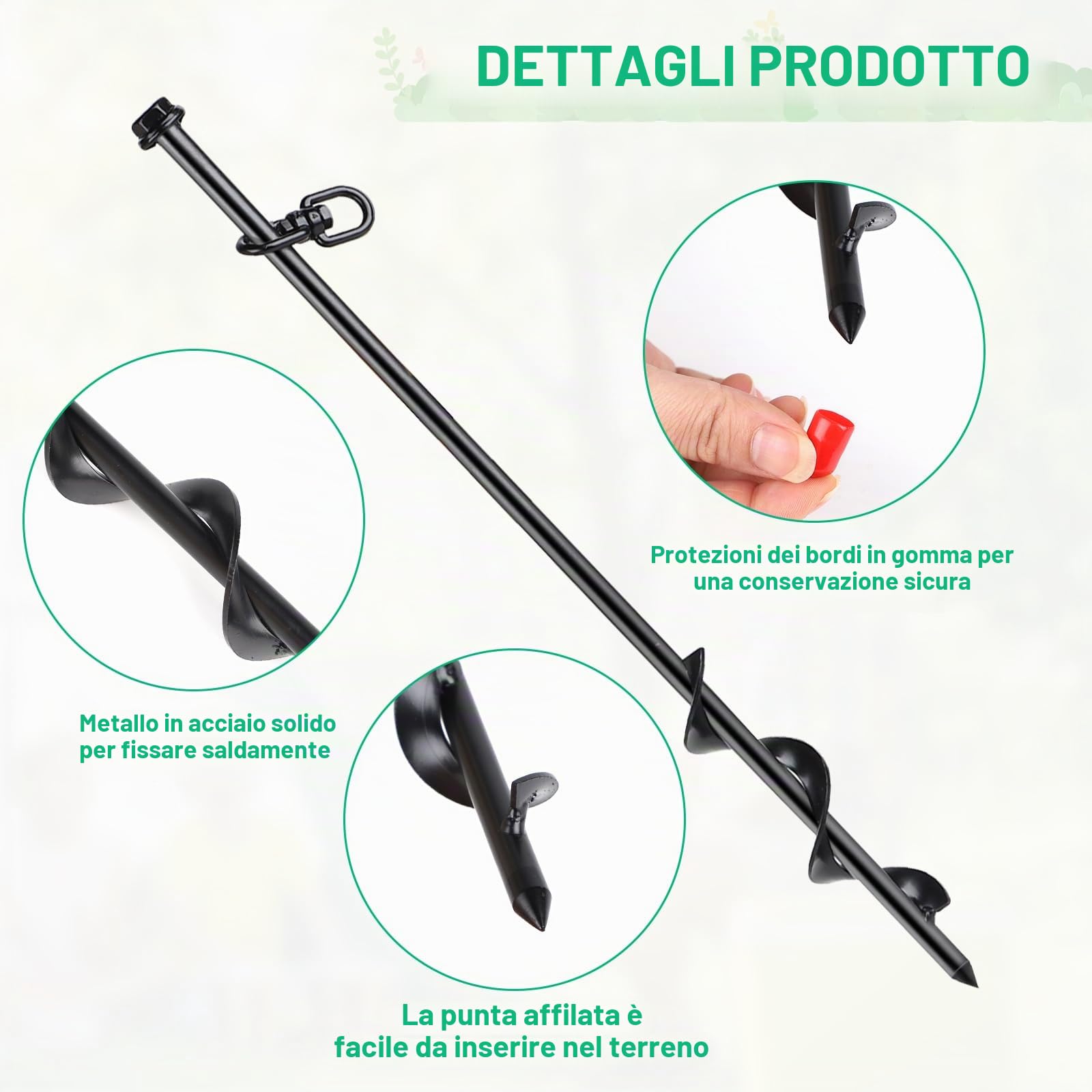 SWAWIS 8 Pezzi Ancoraggio A Terra Trampolino Ancoraggio A Terra 40 Cm In Acciaio A Vite Con Adattatore Per Trapano A Terra, Chiave, Borsa Per Tende, Trampolino, Tettoie