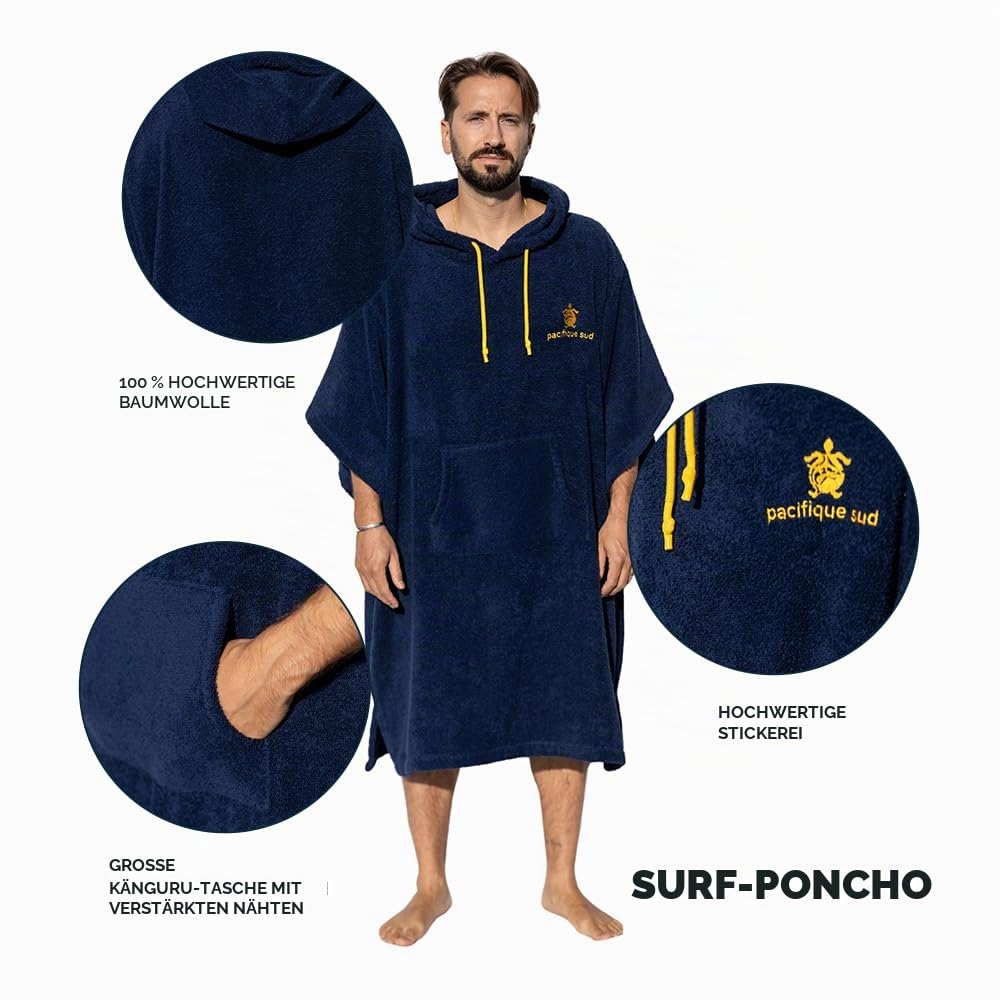 Surf Poncho - Vielseitiger Handtuchrobe mit Ärmeln, Kapuze und Fronttasche - Premium Tencel, ideal für Surfen, Schwimmen, Camping und Outdoor-Sportarten - Unisex, Einheitsgröße