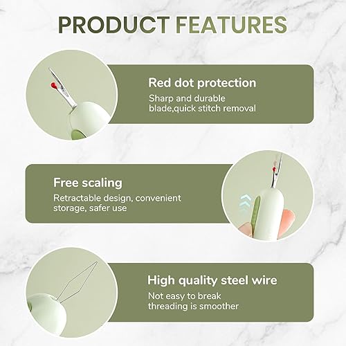 Miniatura 3 de Destripador de costura 2 en 1, enhebrador de agujas mejorado 2025, enhebrador retráctil, herramienta de extracción de hilo para coser a mano, tejer,