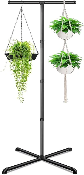 OugeWood Plant Hanger Indoor, Hanging Plant Stand Heavy Duty Metal Standing Plant Hanger with 4 Hooks Hanging Plant Holder Hanging Planter for Indoor Plants Bedroom Living Room Balcony
